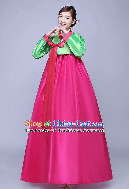 Asian Korean Dance Costumes Traditional Korean Hanbok Clothing Wedding Green Blouse and Rosy Dress for Women