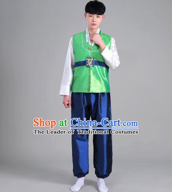 Asian Korean Palace Costumes Traditional Korean Bridegroom Green Hanbok Clothing for Men