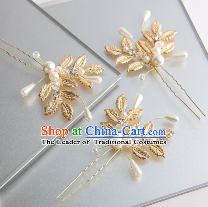 Handmade Classical Wedding Hair Accessories Bride Golden Hairpins Hair Stick for Women