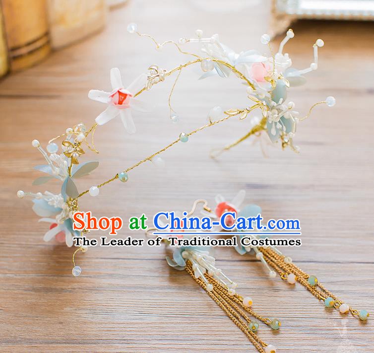 Handmade Classical Wedding Accessories Bride Flowers Hair Clasp and Tassel Earrings for Women