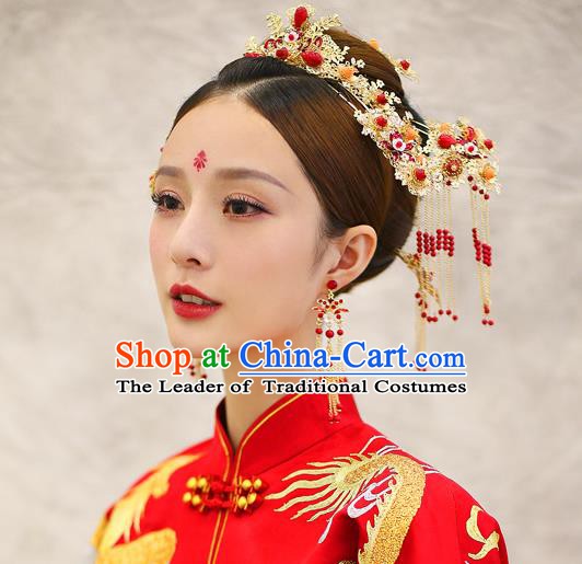 Chinese Handmade Classical Hair Accessories Ancient Bride Phoenix Coronet Hairpins Complete Set for Women
