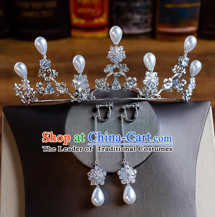 Handmade Classical Wedding Hair Accessories Bride Baroque Crystal Pearls Royal Crown Hair Clasp for Women