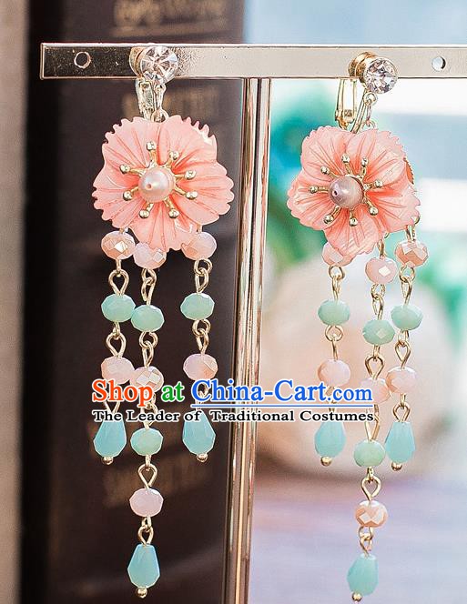 Handmade Classical Wedding Accessories Bride Pink Flower Tassel Earrings for Women