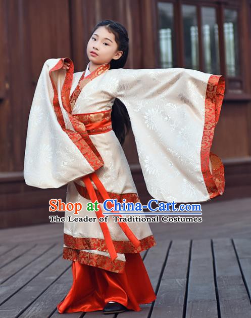 Traditional Chinese Ancient Han Dynasty Princess Hanfu Embroidered Costume for Kids