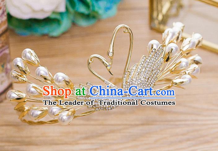 Handmade Classical Wedding Hair Accessories Bride Crystal Pearls Swan Hair Clasp Headwear for Women