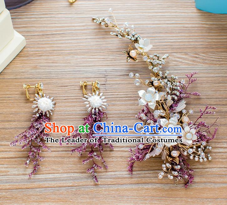 Handmade Classical Wedding Hair Accessories Bride Hair Stick and Earrings for Women