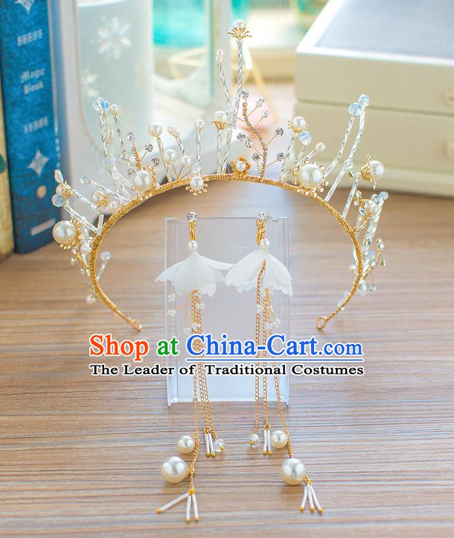 Handmade Classical Hair Accessories Baroque Royal Crown and Earrings for Women