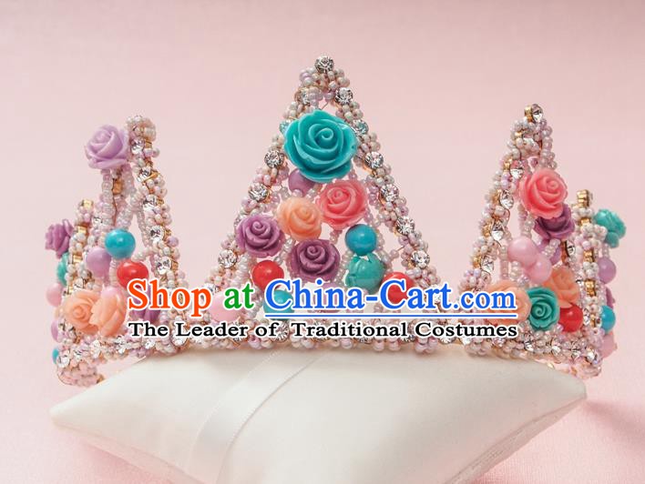 Handmade Classical Hair Accessories Baroque Colorful Royal Crown Headwear for Women