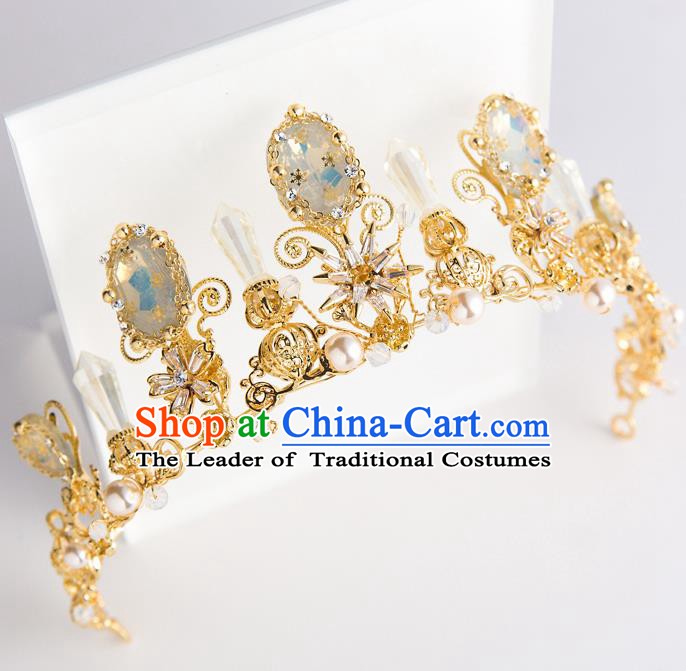 Handmade Classical Hair Accessories Baroque Bride Crystal Golden Royal Crown Headwear for Women