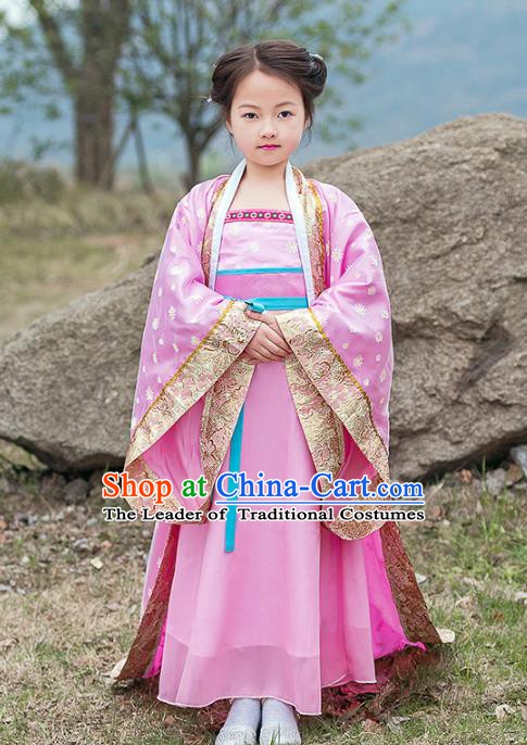 Traditional China Tang Dynasty Ancient Imperial Concubine Embroidered Costume for Kids