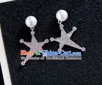 Handmade Classical Wedding Accessories Baroque Crystal Star Pearls Earrings for Women