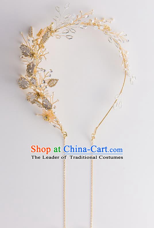 Handmade Classical Wedding Hair Accessories Bride Butterfly Tassel Golden Hair Clasp Headwear for Women
