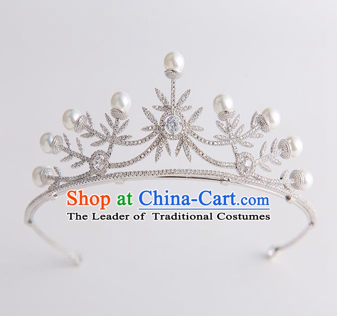 Handmade Classical Hair Accessories Baroque Bride Pearls Crystal Royal Crown Headwear for Women