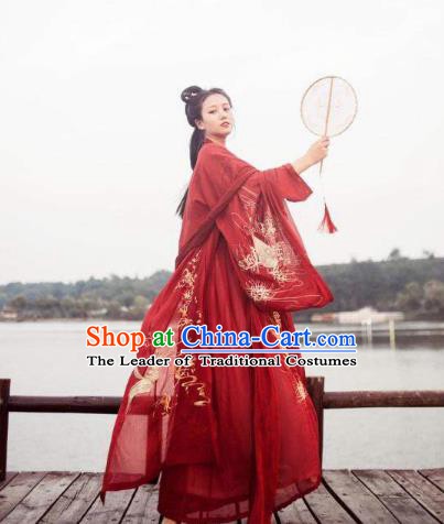 China Ancient Tang Dynasty Princess Wedding Costume Traditional Chinese Bride Red Dress Clothing for Women