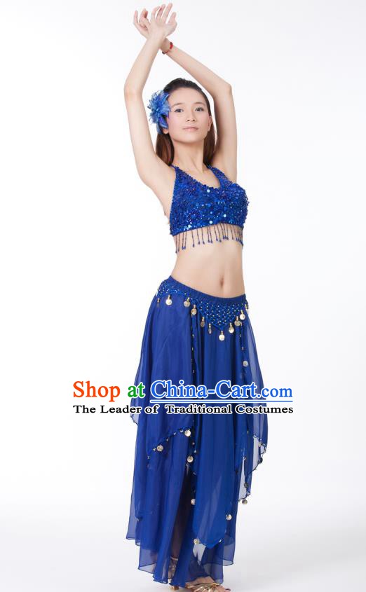 Indian Bollywood Belly Dance Deep Blue Tassel Dress Clothing Asian India Oriental Dance Costume for Women