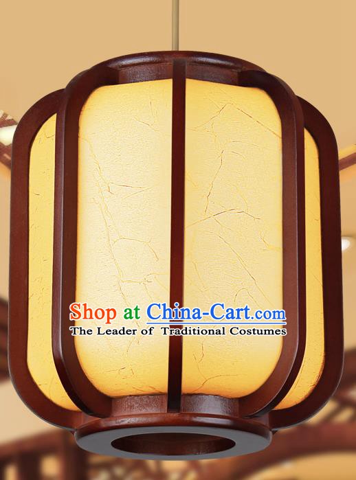 Traditional Chinese New Year Yellow Palace Lanterns Wood Hanging Lantern Ancient Ceiling Lamp