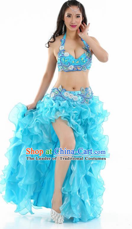 Indian National Belly Dance Blue Dress India Bollywood Oriental Dance Costume for Women