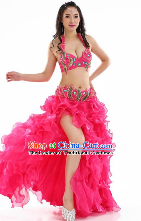 Indian National Belly Dance Rosy Sequenced Dress India Bollywood Oriental Dance Costume for Women