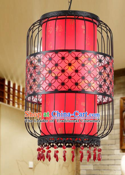 Traditional Chinese Iron Red Palace Lanterns Handmade Hanging Lantern Ancient Ceiling Lamp