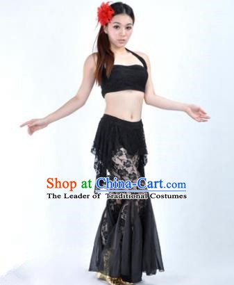 Indian National Belly Dance Black Lace Suits Bollywood Oriental Dance Costume for Women