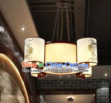 Traditional Chinese Painted Hanging Palace Lanterns Handmade Four-Lights Lantern Ancient Ceiling Lamp