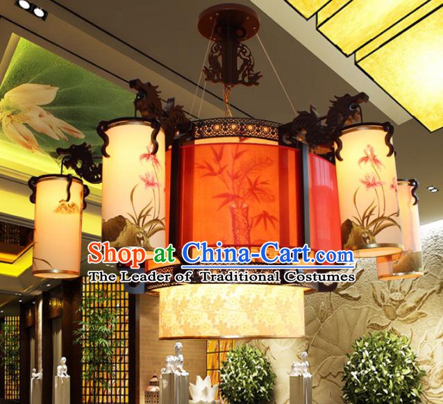 Traditional Chinese Ceiling Palace Lanterns Handmade Printing Orchid Hanging Lantern Ancient Lamp