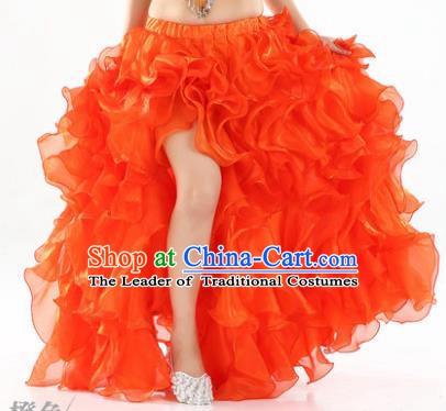 Traditional Indian National Belly Dance Orange Bubble Split Skirt India Bollywood Oriental Dance Costume for Women