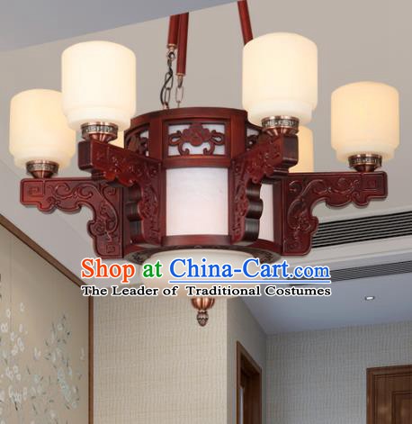 Traditional Chinese Six-lights Ceiling Palace Lanterns Handmade Wood Carving Lantern Ancient Lamp