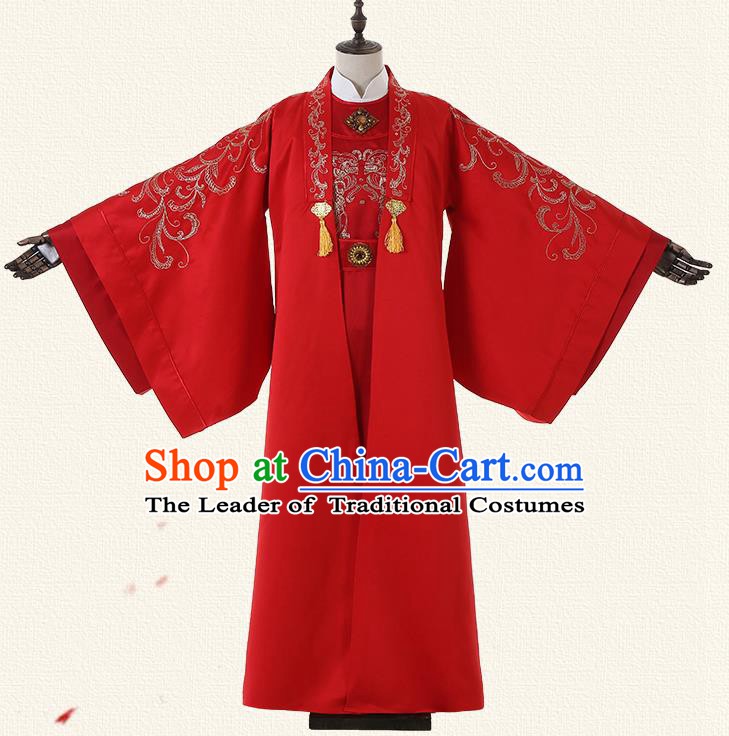 Chinese Han Dynasty Bridegroom Embroidered Costume Ancient Emperor Wedding Clothing for Men
