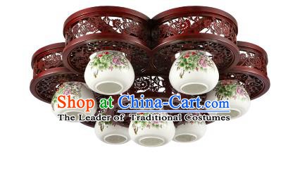 Traditional Chinese Porcelain Ceiling Palace Lanterns Handmade Seven-pieces Lantern Ancient Lamp