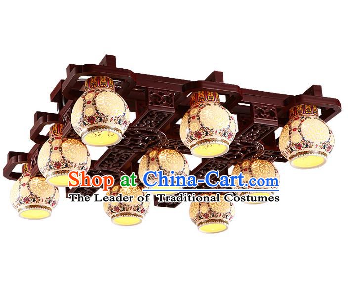 Traditional Chinese Porcelain Ceiling Palace Lanterns Handmade Nine-pieces Lantern Ancient Lamp