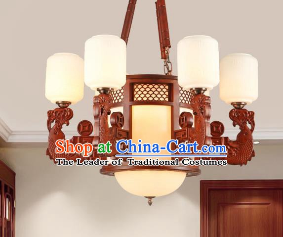 Traditional Chinese Wood Ceiling Lanterns Ancient Handmade Six-Lights Lantern Ancient Lamp