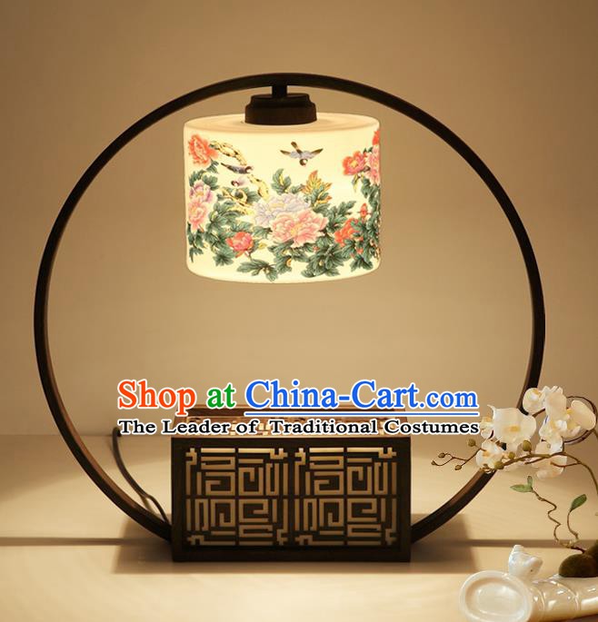 Traditional China Ancient Painting Peony Lanterns Handmade Desk Lantern Ancient Lamp