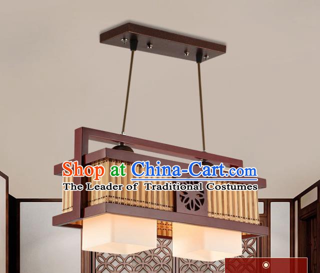 Traditional Chinese Wood Palace Ceiling Lanterns Handmade Two-Lights Hanging Lantern Ancient Lamp