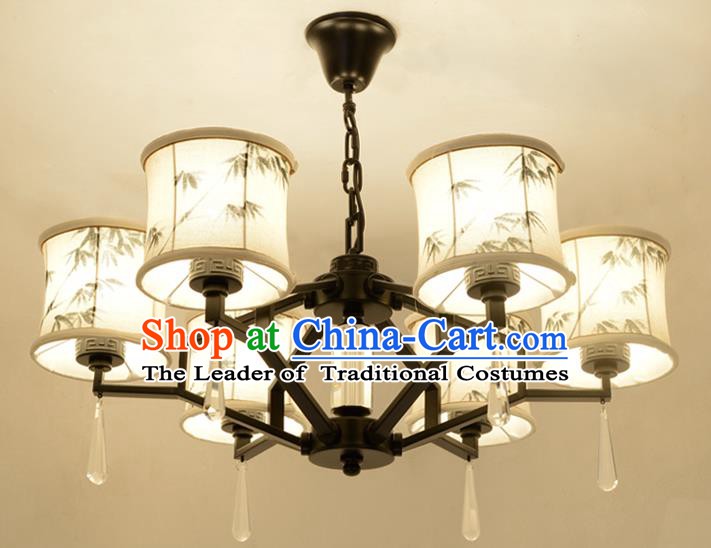 Traditional Chinese Ink Painting Bamboo Lanterns Ancient Handmade Six-Lights Ceiling Lantern Ancient Lamp