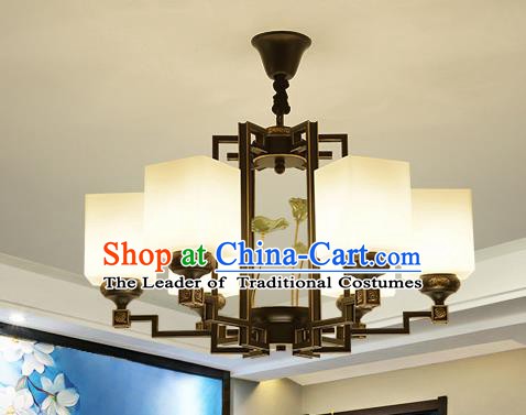 Traditional Handmade Chinese Iron Palace Lanterns Ancient Six-Lights Porcelain Ceiling Lantern Ancient Lamp