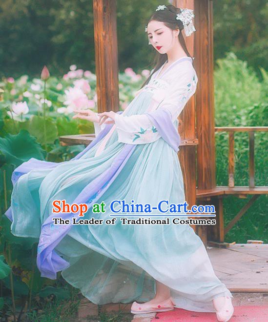 Chinese Tang Dynasty Nobility Lady Embroidered Dress Ancient Princess Costume for Women