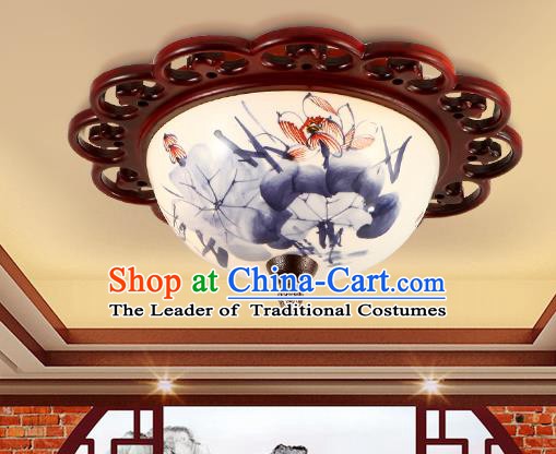 Traditional Chinese Handmade Ceramics Lantern Asian Wood Painting Lotus Ceiling Lanterns Ancient Lantern