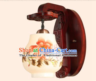 China Handmade Painting Flowers Ceramics Lantern Ancient Wood Wall Lanterns Traditional Lamp