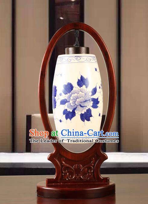 China Handmade Ceramics Desk Lantern Ancient Wood Painting Lanterns Traditional Lamp