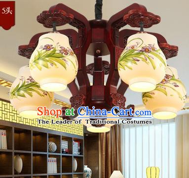 Traditional Chinese Handmade Painting Orchid Lantern Five-Lights Palace Lantern Ancient Ceiling Lanterns
