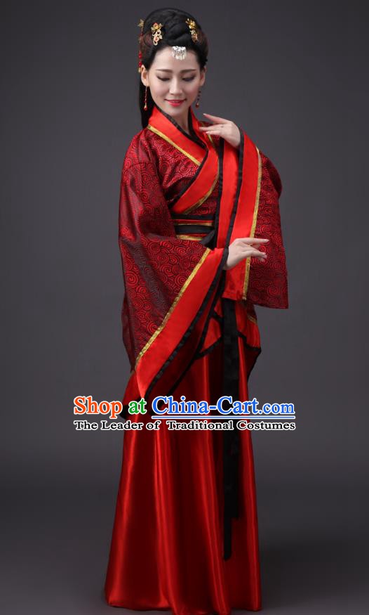 Chinese Han Dynasty Princess Wedding Costume Ancient Hanfu Embroidered Curving-front Robe for Women