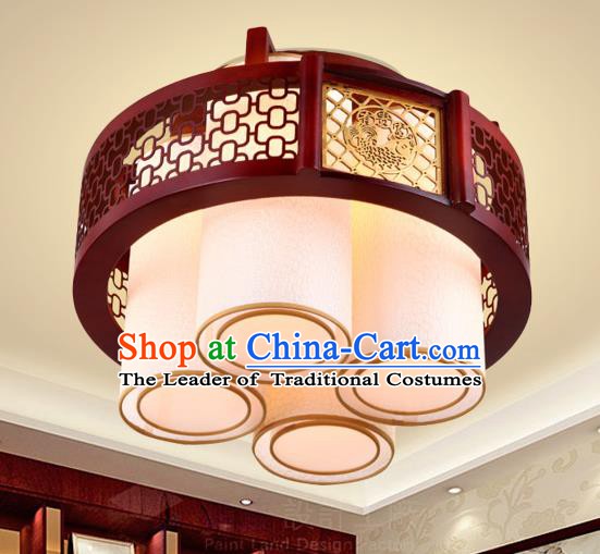Traditional Chinese Handmade Palace Lantern Four-Lights Ceiling Lanterns Ancient Wood Lamp