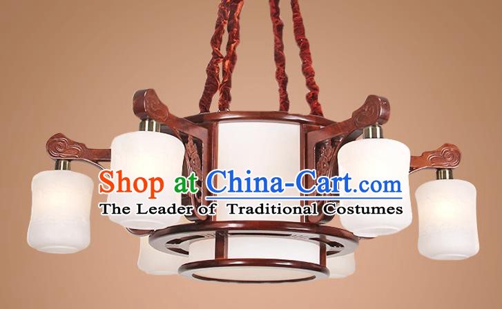 Traditional Chinese Six-Lights Palace Lantern Handmade Wood Hanging Lanterns Ancient Lamp