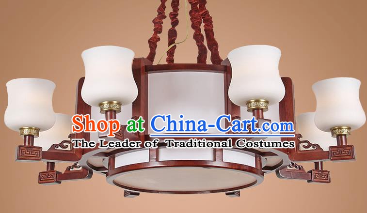 Traditional Chinese Eight-Lights Palace Lantern Handmade Wood Ceiling Lanterns Ancient Lamp