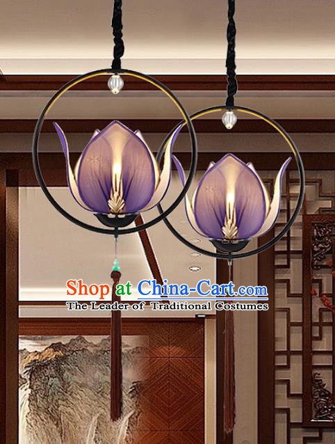 Traditional Chinese Purple Lotus Palace Lantern Handmade Ceiling Lanterns Ancient Lamp