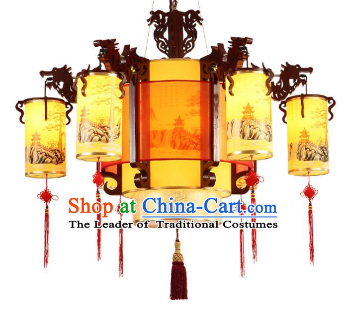 Traditional Chinese Landscape Painting Palace Lantern Handmade Ceiling Lanterns Ancient Lamp