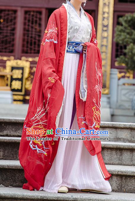 Ancient Chinese Han Dynasty Imperial Empress Embroidered Cloak Costume for Women