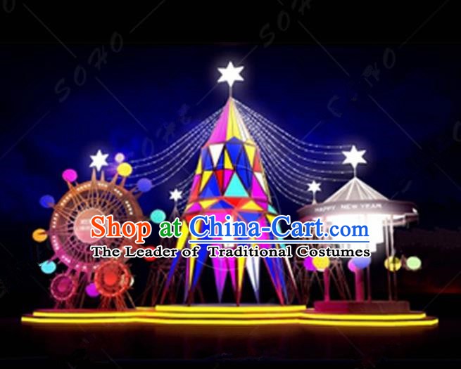 Traditional Christmas LED Light Show Ferris Wheel Lamplight Decorations Stage Display Lanterns