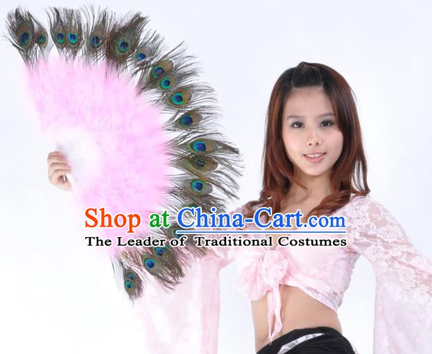Indian Bollywood Belly Dance Fans Pink Feather Folding Fans for Women